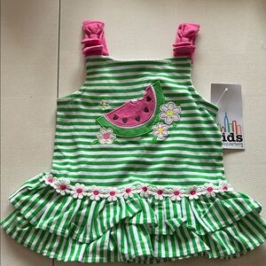 Kids Headquarters Green and Pink Striped Tank Top with Watermelon Patch